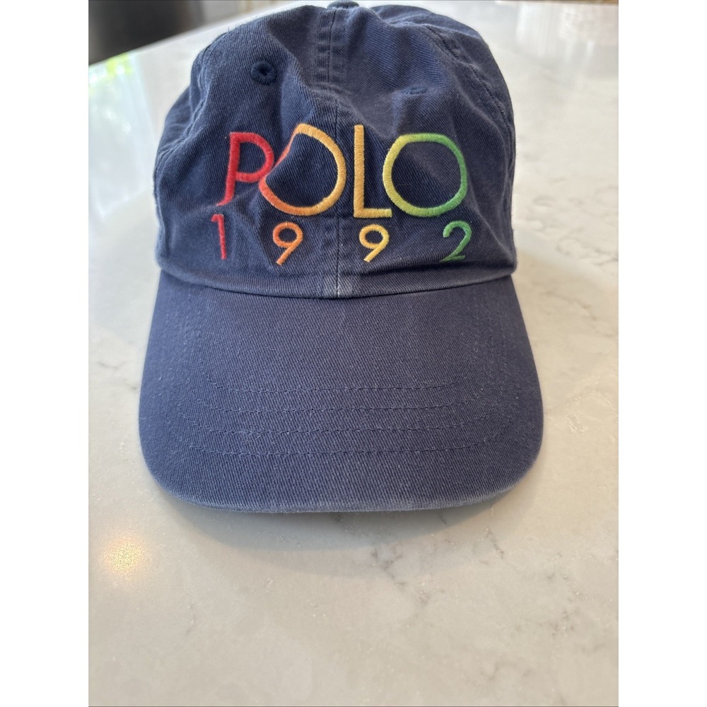 Polo Ralph Lauren Men's POLO 1992 Chino Baseball Cap Hat Navy Leather Strap